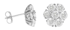 ESTATE 3.5CT DIAMOND 14KT WHITE GOLD 3D CLASSIC FLOWER STUD EARRINGS