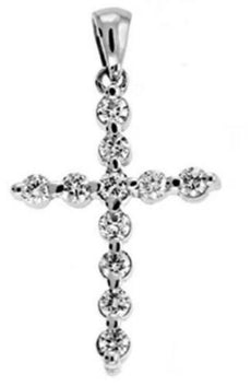 .57CT DIAMOND 14KT WHITE GOLD CLASSIC ROUND SHARED PRONG CROSS FLOATING PENDANT