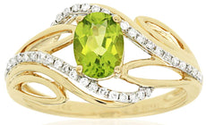 1.01CT DIAMOND & AAA PERIDOT 14K YELLOW GOLD 3D MULTI LEAF OVAL & ROUND FUN RING