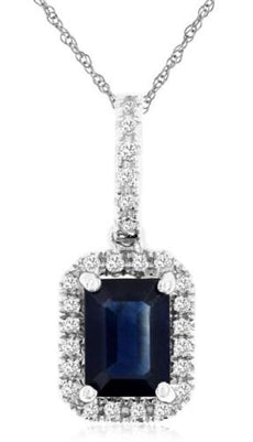 1.22CT DIAMOND AAA SAPPHIRE 14KT WHITE GOLD EMERALD CUT OCTAGON FLOATING PENDANT