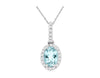 .80CT DIAMOND & AAA AQUAMARINE 14K WHITE GOLD OVAL & ROUND HALO FLOATING PENDANT