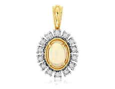 .57CT DIAMOND & AAA OPAL 14KT TWO TONE GOLD OVAL & ROUND FLOWER SUNBURST PENDANT