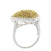 1.39CT WHITE & FANCY YELLOW DIAMOND 18KT 2 TONE GOLD CLUSTER HEART SHAPE RING