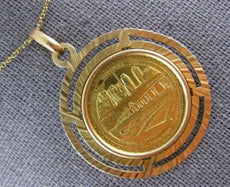 ANTIQUE LARGE 18KT & 22KT YELLOW GOLD 3D VENEZUELA COIN FLOATING PENDANT #27376