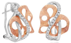 .19CT DIAMOND 14KT WHITE & ROSE GOLD 3D FLORAL INFINITY CLIP ON HANGING EARRINGS