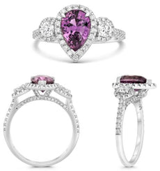 2.75CT DIAMOND & AAA PINK SAPPHIRE PLATINUM PEAR SHAPE & ROUND ENGAGEMENT RING