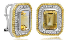 9.14CT DIAMOND & AAA CITRINE 14KT 2 TONE GOLD SQUARE FILIGREE CLIP ON EARRINGS