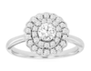 ESTATE .78CT DIAMOND 14KT WHITE GOLD 3D ROUND DOUBLE HALO FLORAL ENGAGEMENT RING
