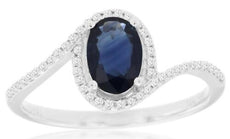 1.14CT DIAMOND & AAA SAPPHIRE 14K WHITE GOLD OVAL CRISS CROSS INFINITY LOVE RING