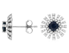1.15CT DIAMOND & AAA SAPPHIRE 14KT WHITE GOLD 3D FLOWER STARBURST STUD EARRINGS