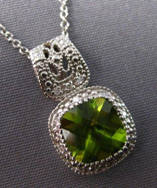 1.46CT DIAMOND & AAA PERIDOT 14KT WHITE GOLD 3D CUSHION & ROUND FLOATING PENDANT
