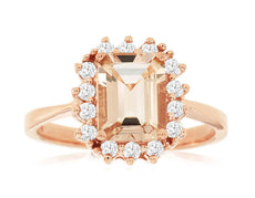1.65CT DIAMOND & AAA MORGANITE 14K ROSE GOLD EMERALD CUT & ROUND ENGAGEMENT RING