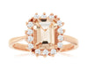 1.65CT DIAMOND & AAA MORGANITE 14K ROSE GOLD EMERALD CUT & ROUND ENGAGEMENT RING