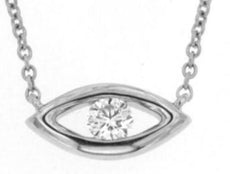 .08CT DIAMOND 14KT WHITE GOLD 3D ROUND CLASSIC SOLITAIRE LUCKY EVIL EYE NECKLACE