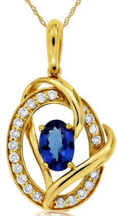 .67CT DIAMOND & AAA TANZANITE 14KT YELLOW GOLD OVAL & ROUND HEART SHAPE PENDANT