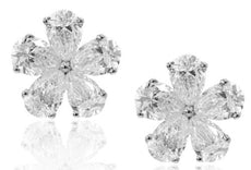 ESTATE 2.60CT DIAMOND 18KT WHITE GOLD 3D CLASSIC PEAR SHAPE FLOWER STUD EARRINGS