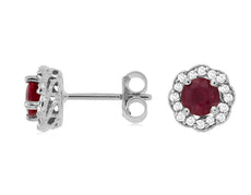 1.0CT DIAMOND & AAA RUBY 14KT WHITE GOLD FLOWER FILIGREE CLASSIC STUD EARRINGS
