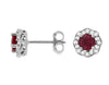 1.0CT DIAMOND & AAA RUBY 14KT WHITE GOLD FLOWER FILIGREE CLASSIC STUD EARRINGS