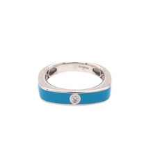 ESTATE .03CT DIAMOND & BLUE ENAMEL 18KT WHITE GOLD 3D SOLITAIRE ROUND FUN RING