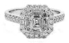 .95CT DIAMOND 18KT WHITE GOLD ROUND & BAGUETTE ILLUSION OCTAGON ENGAGEMENT RING