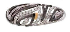 ESTATE .20CT DIAMOND 14KT WHITE & BLACK GOLD 3D CLASSIC MULTI LEAF FUN LOVE RING