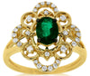 .92CT DIAMOND & AAA EMERALD 14K YELLOW GOLD OVAL & ROUND OPEN FILIGREE LOVE RING