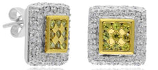 1.23CT DIAMOND & AAA YELLOW SAPPHIRE 14K 2 TONE GOLD ROUND CLUSTER STUD EARRINGS