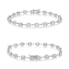 1.55CT DIAMOND 14KT WHITE GOLD ROUND & BAGUETTE MULTI LINK MULTI SHAPE BRACELET