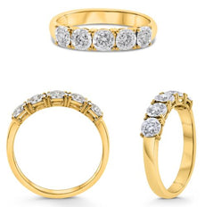 .39CT DIAMOND 14KT 2 TONE GOLD 3D CLASSIC ROUND 5 STONE WEDDING ANNIVERSARY RING