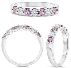 .86CT DIAMOND & AAA PINK SAPPHIRE 14KT WHITE GOLD 3D ROUND 7 STONE LUCIDA RING