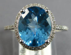 WIDE 3.11CT DIAMOND & AAA BLUE TOPAZ 14K WHITE GOLD OVAL & ROUND ENGAGEMENT RING