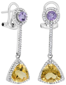 LARGE 4.24CT DIAMOND & AAA PINK AMETHYST & CITRINE 14KT WHITE GOLD 3D EARRINGS