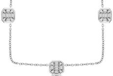 1.0CT DIAMOND 14KT WHITE GOLD ROUND & BAGUETTE OCTAGON BY THE YARD LOVE NECKLACE