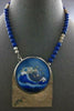 EXTRA LARGE AAA LAPIS & WHITE & BLUE ENAMEL STERLING SILVER GLOBE NECKLACE #7620