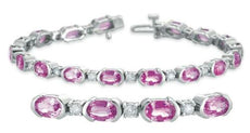 12.18CT DIAMOND & AAA PINK SAPPHIRE 14KT WHITE GOLD OVAL & ROUND TENNIS BRACELET