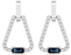 1.24CT DIAMOND & AAA SAPPHIRE 14KT WHITE GOLD EMERALD CUT ROUND HANGING EARRINGS