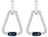 1.24CT DIAMOND & AAA SAPPHIRE 14KT WHITE GOLD EMERALD CUT ROUND HANGING EARRINGS