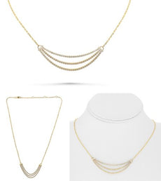 1.31CT DIAMOND 14/18KT YELLOW GOLD 3D ROUND 3 ROW HAPPY ADJUSTABLE FUN NECKLACE