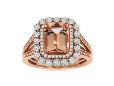 2.43CT DIAMOND & AAA MORGANITE 14K ROSE GOLD EMERALD CUT & ROUND FLOWER FUN RING
