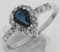 .93CT DIAMOND & AAA SAPPHIRE 14K WHITE GOLD PEAR SHAPE HALO FRIENDSHIP LOVE RING