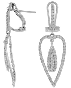 .54CT DIAMOND 14KT WHITE GOLD TEAR DROP HEART SHAPE CLIP ON HANGING EARRINGS