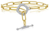 LARGE 1.89CT DIAMOND 14KT 2 TONE GOLD OVAL LINK SQUARE LOVE KNOT TOGGLE BRACELET