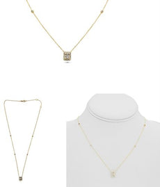 .38CT DIAMOND 14KT YELLOW GOLD ROUND & BAGUETTE SQUARE OCTAGON CLUSTER NECKLACE