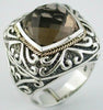 LARGE 7.50CT & AAA SMOKEY TOPAZ 14KT YELLOW GOLD & 925 SILVER FILIGREE FUN RING