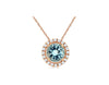 ESTATE .52CT DIAMOND & AAA AQUAMARINE 14KT ROSE GOLD ROUND HALO FLOATING PENDANT