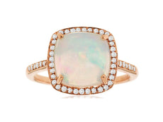 2.80CT DIAMOND & AAA OPAL 14KT ROSE GOLD 3D CUSHION & ROUND HALO ENGAGEMENT RING
