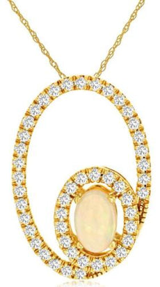.63CT DIAMOND & AAA OPAL 14KT YELLOW GOLD DOUBLE OVAL FUN LOVE FLOATING PENDANT