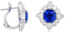 7.71CT DIAMOND & AAA SAPPHIRE PLATINUM 3D CUSHION ROUND & PEAR SHAPE EARRINGS