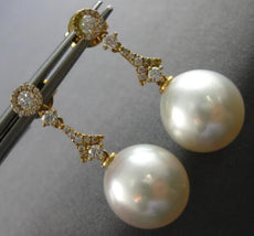ESTATE .44CT DIAMOND & AAA SOUTH SEA PEARL 18KT YELLOW GOLD 3D HANGING EARRINGS