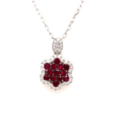 1.05CT DIAMOND & AAA RUBY 18KT WHITE GOLD 3D STAR OF DAVID FUN FLOATING PENDANT
